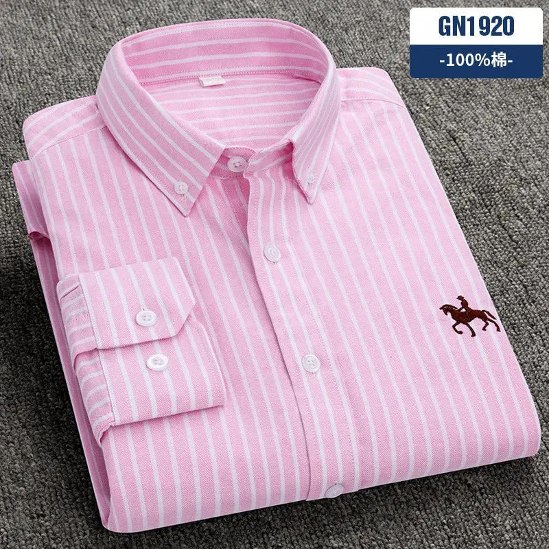 Men's Plus Size Embroidered Horse Long Sleeve Cotton Shirt