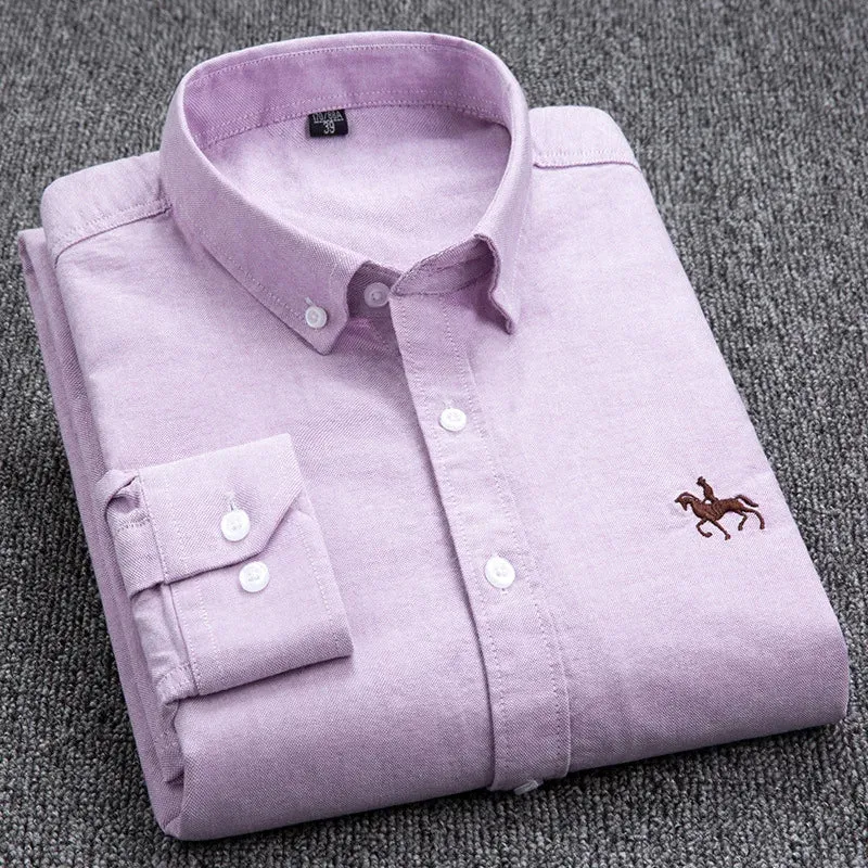 Men's Plus Size Embroidered Horse Long Sleeve Cotton Shirt