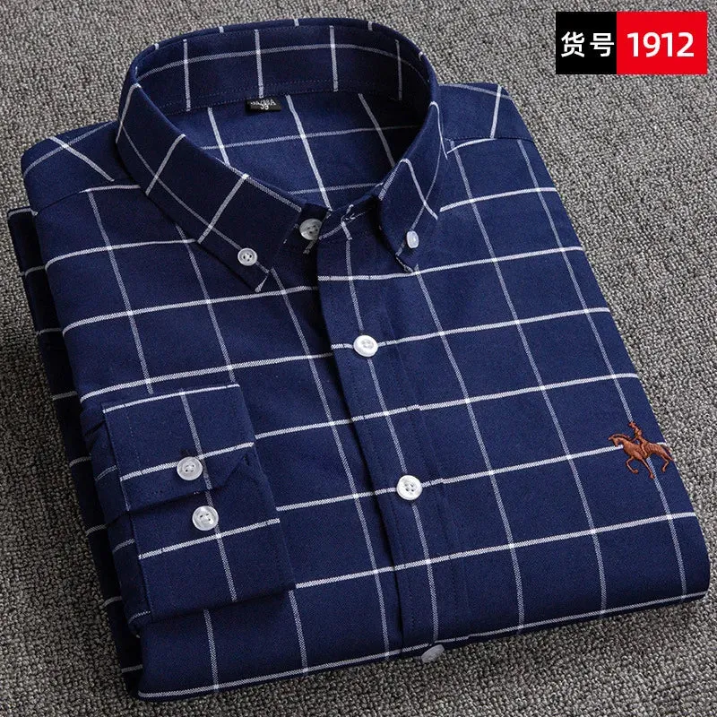 Men's Plus Size Embroidered Horse Long Sleeve Cotton Shirt
