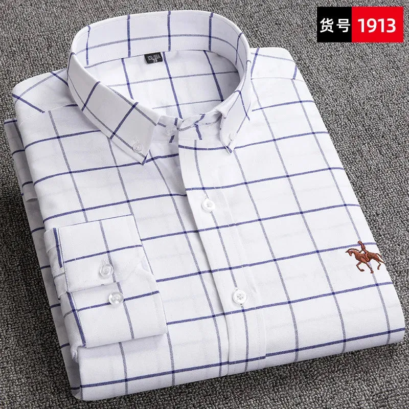 Men's Plus Size Embroidered Horse Long Sleeve Cotton Shirt