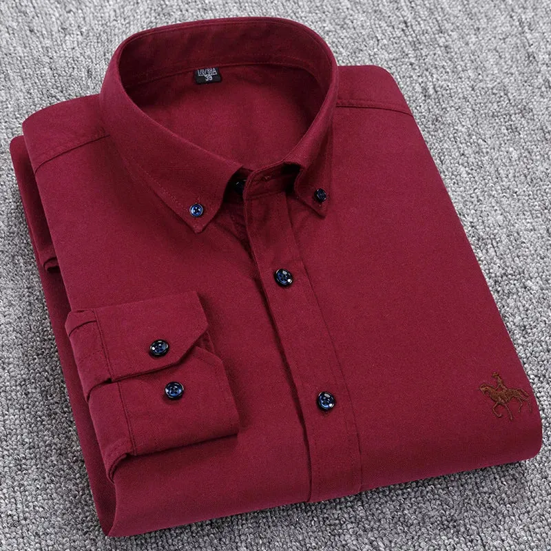 Men's Plus Size Embroidered Horse Long Sleeve Cotton Shirt