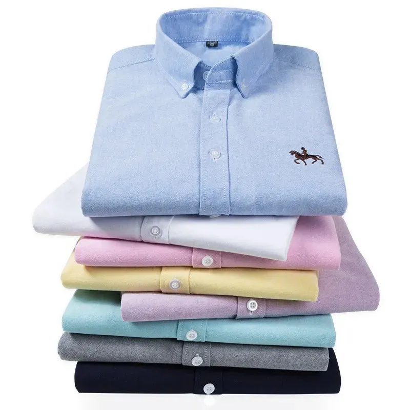 Men's Plus Size Embroidered Horse Long Sleeve Cotton Shirt