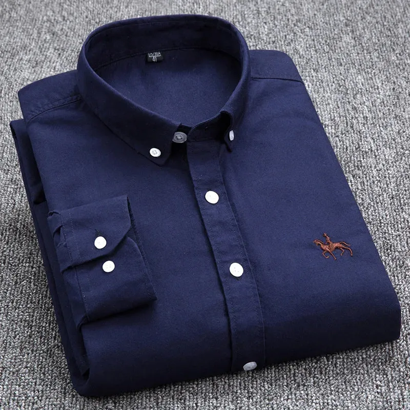 Men's Plus Size Embroidered Horse Long Sleeve Cotton Shirt