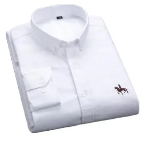 Men's Plus Size Embroidered Horse Long Sleeve Cotton Shirt