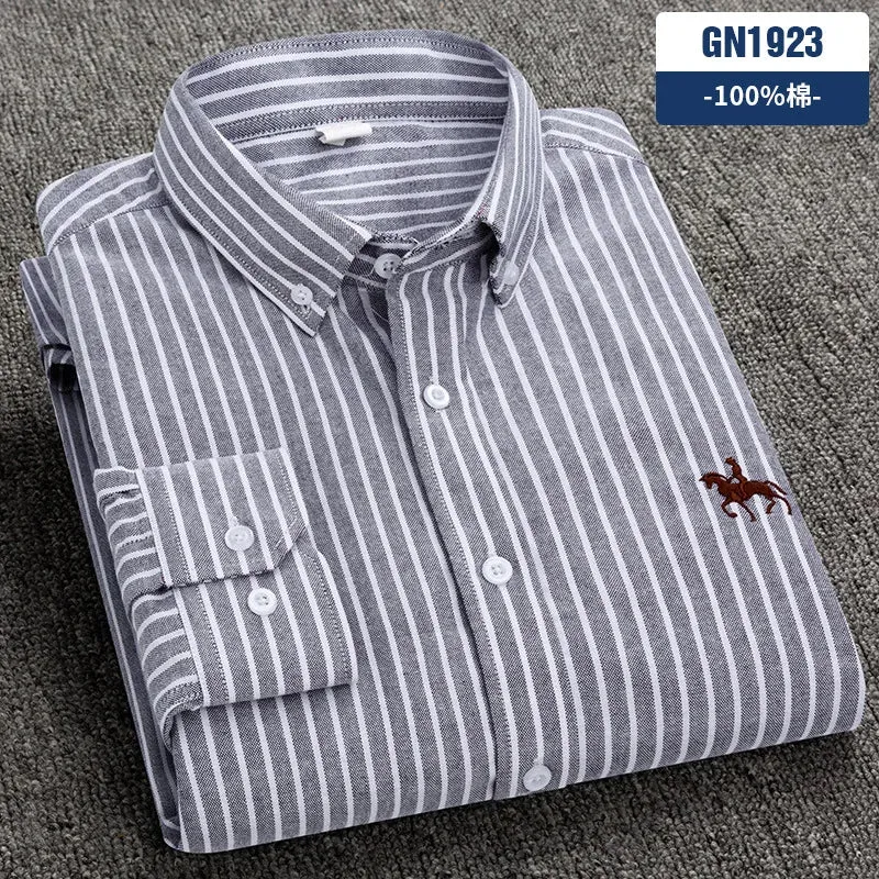 Men's Plus Size Embroidered Horse Long Sleeve Cotton Shirt