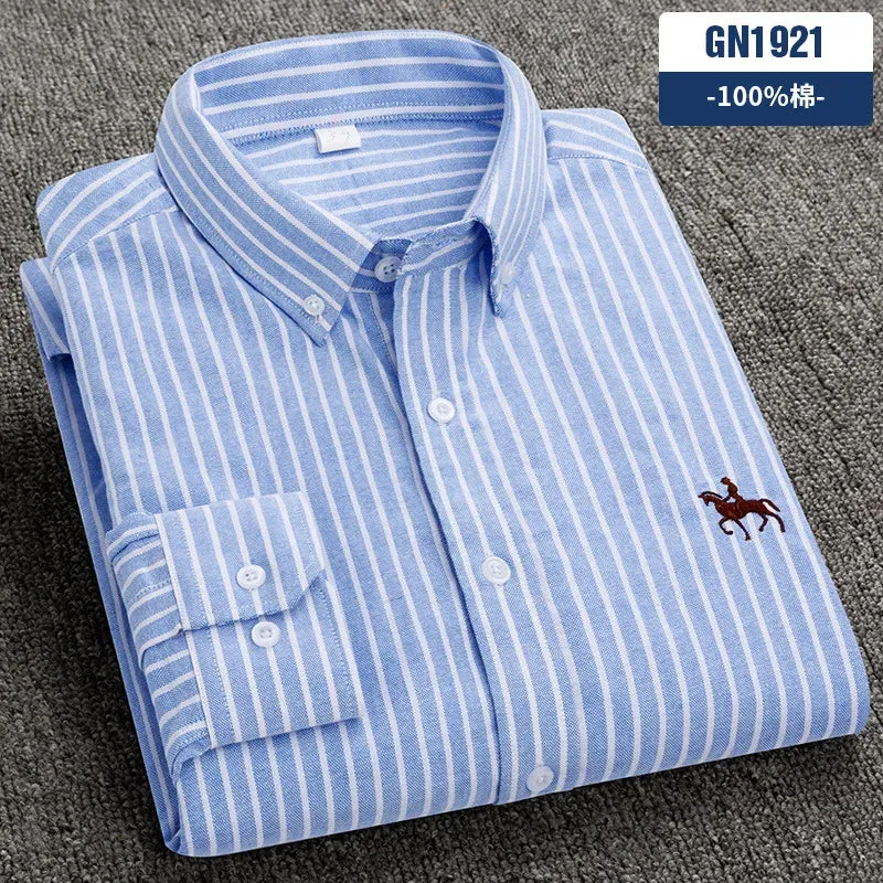 Men's Plus Size Embroidered Horse Long Sleeve Cotton Shirt
