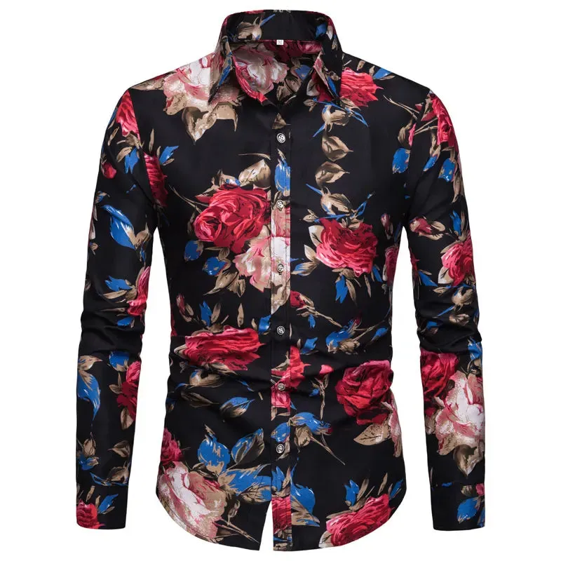 Men's Printed Long Sleeve Casual Cardigan Shirt