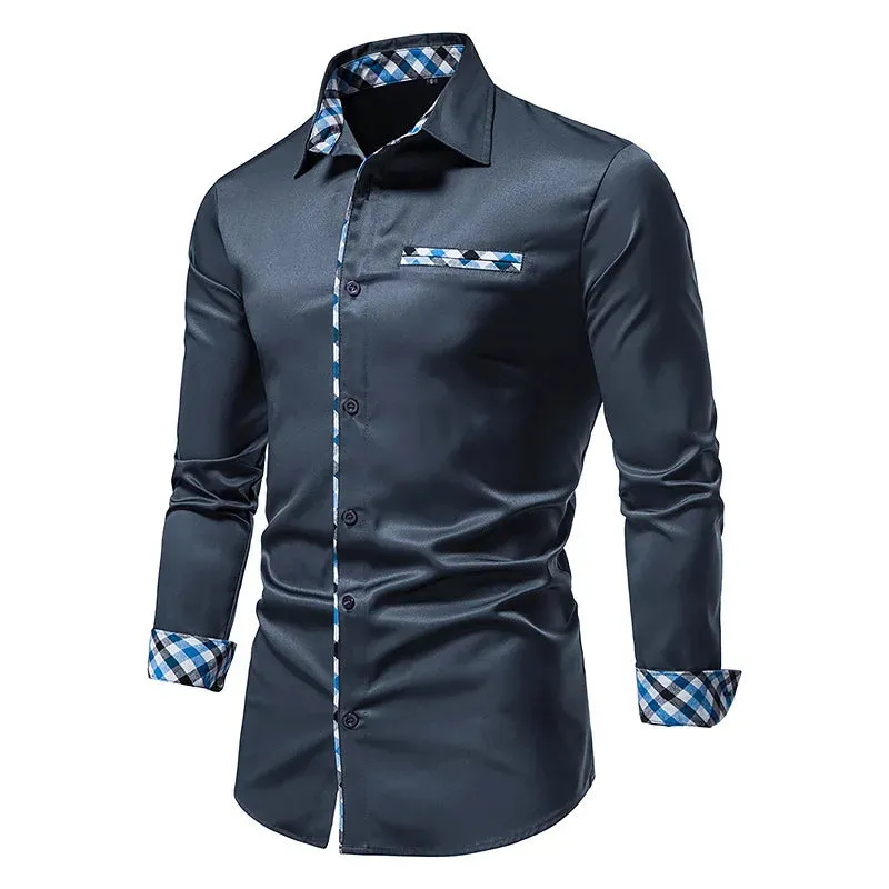 Men's Slim Fit Formal Long Sleeve Shirt with Contrast Buttons
