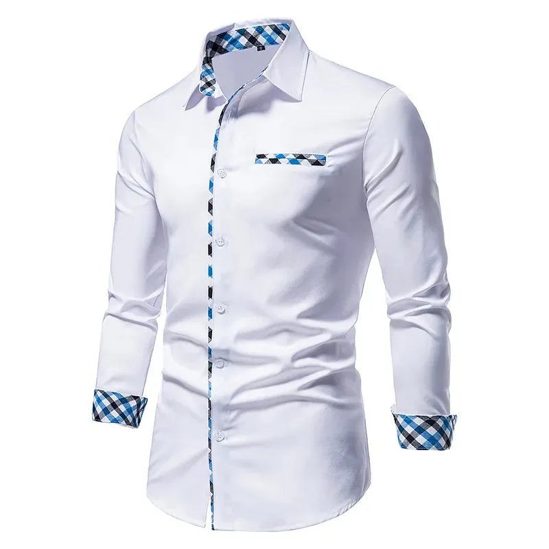 Men's Slim Fit Formal Long Sleeve Shirt with Contrast Buttons