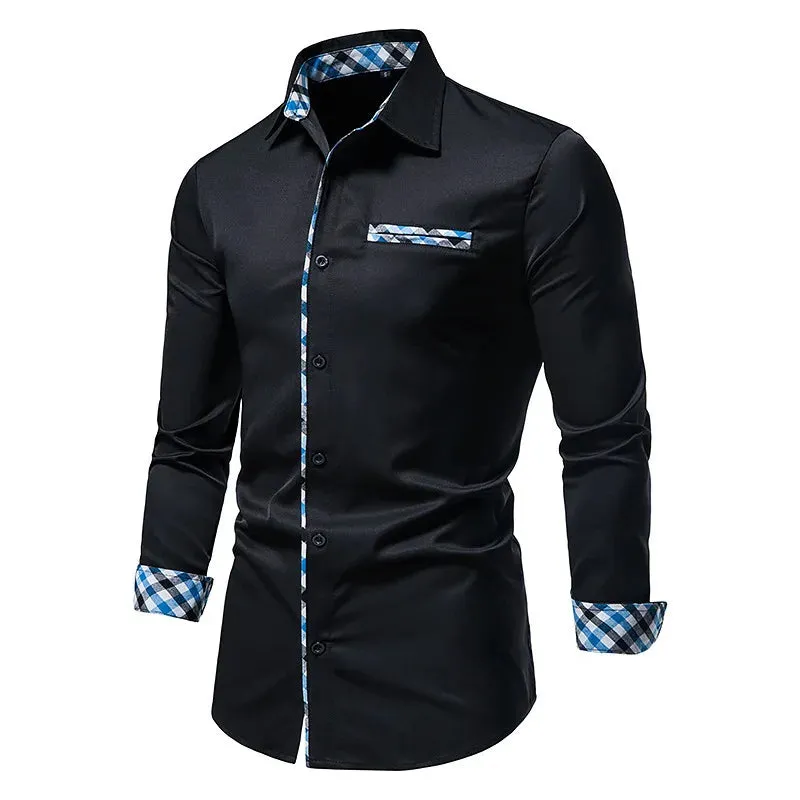Men's Slim Fit Formal Long Sleeve Shirt with Contrast Buttons