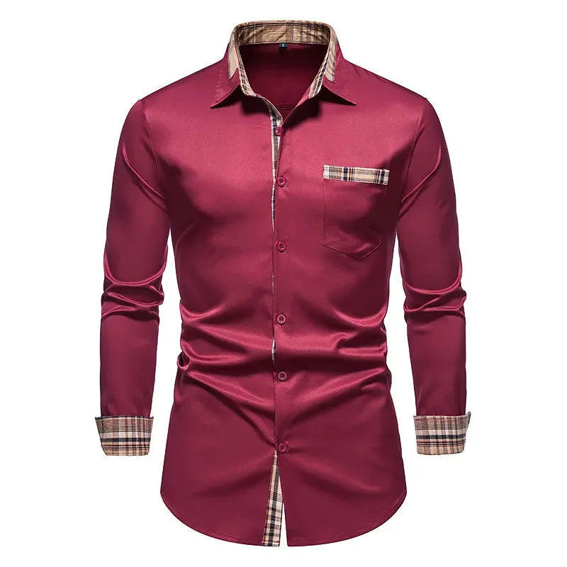Men's Slim Fit Formal Long Sleeve Shirt with Contrast Buttons