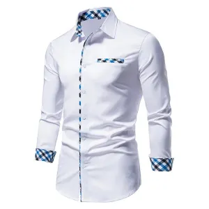 Men's Slim Fit Formal Long Sleeve Shirt with Contrast Buttons