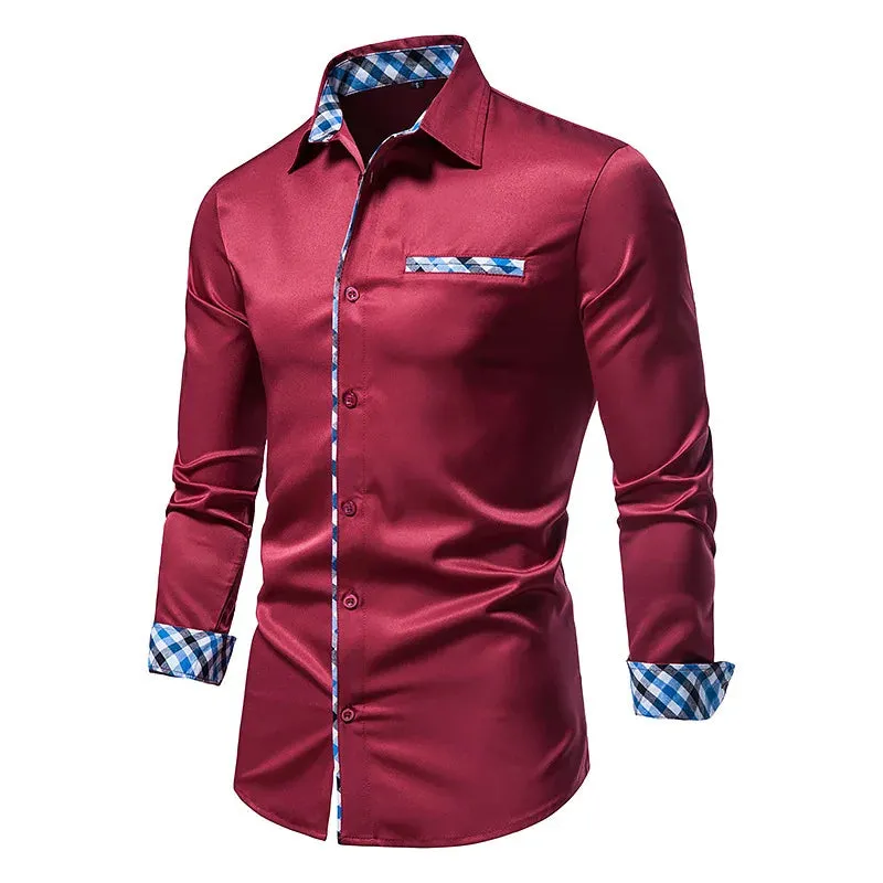 Men's Slim Fit Formal Long Sleeve Shirt with Contrast Buttons