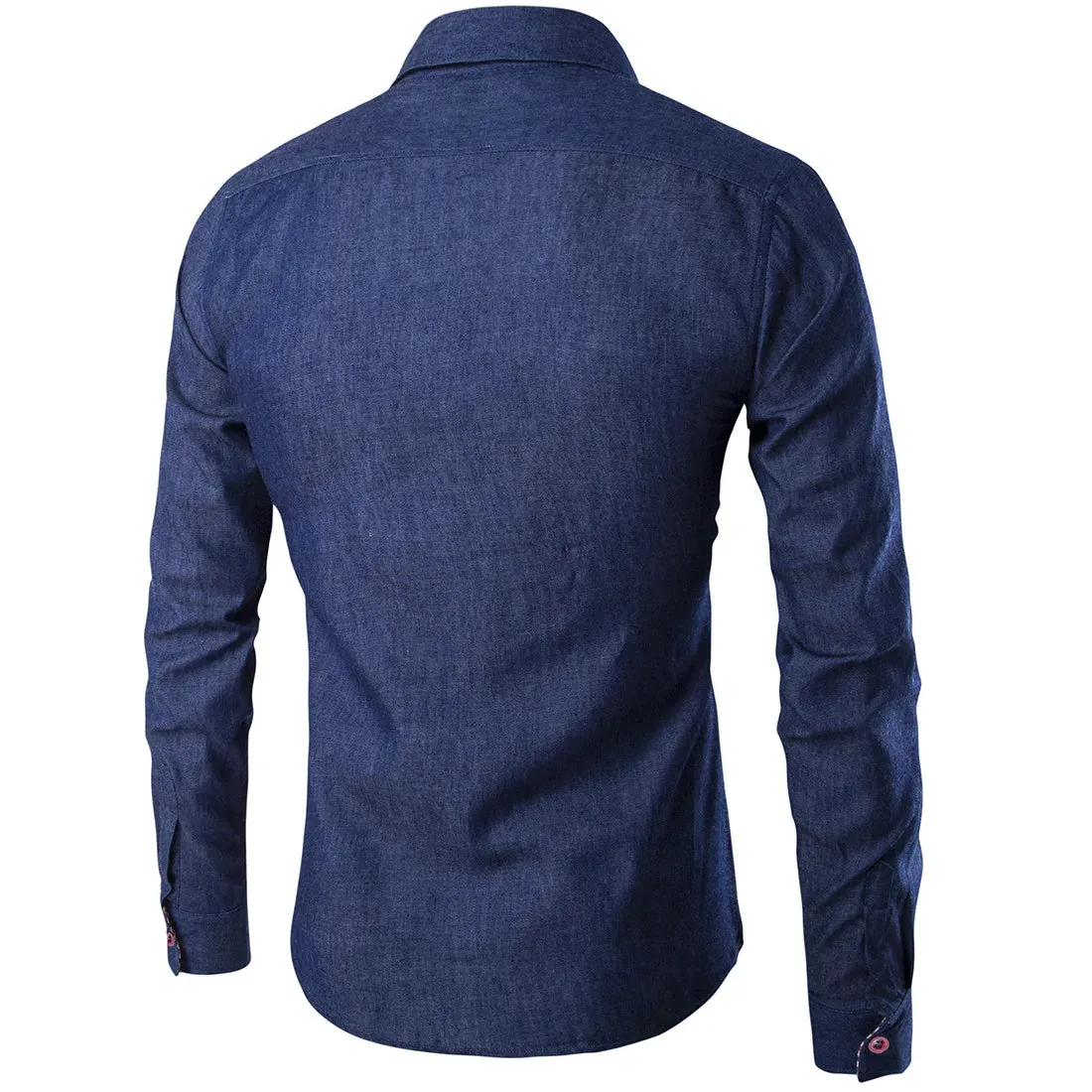 Men's Slim Fit Long Sleeve Shirt with Leather Pocket Panel
