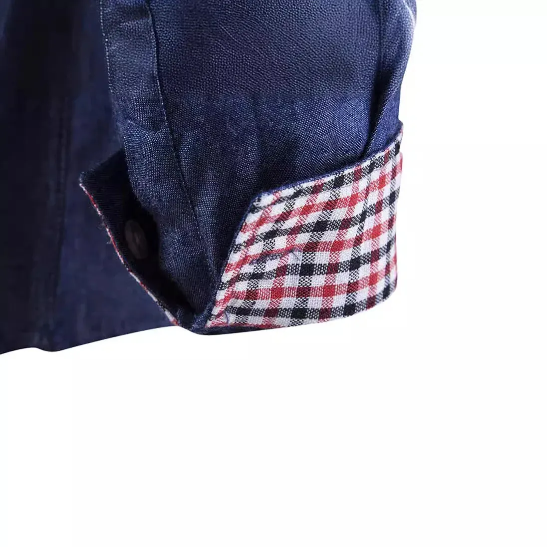 Men's Slim Fit Long Sleeve Shirt with Leather Pocket Panel