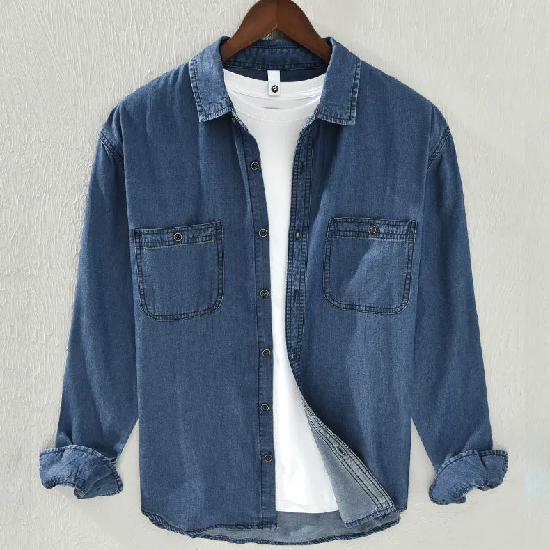 Men's Stylish Relaxed Fit Denim Shirt with Contrasting Stitching