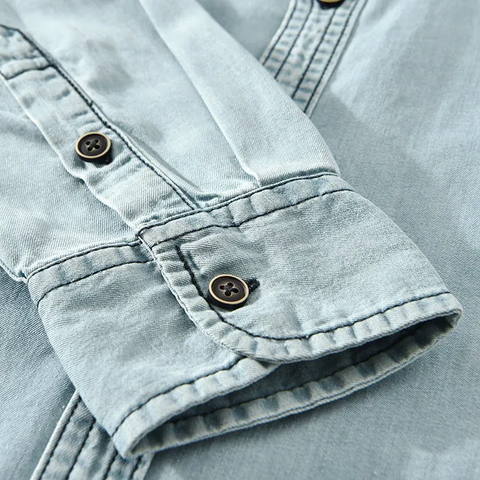 Men's Stylish Relaxed Fit Denim Shirt with Contrasting Stitching