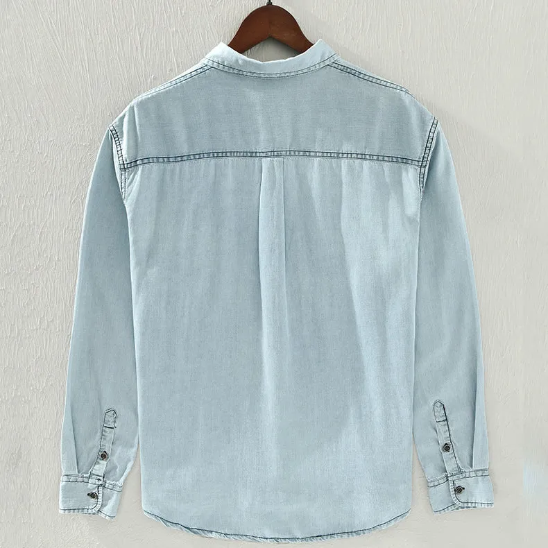Men's Stylish Relaxed Fit Denim Shirt with Contrasting Stitching