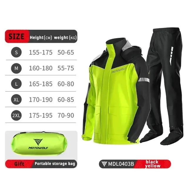 Motorcycle Raincoat Suit - Waterproof Reflective Split Jacket and Pants for Outdoor Activities