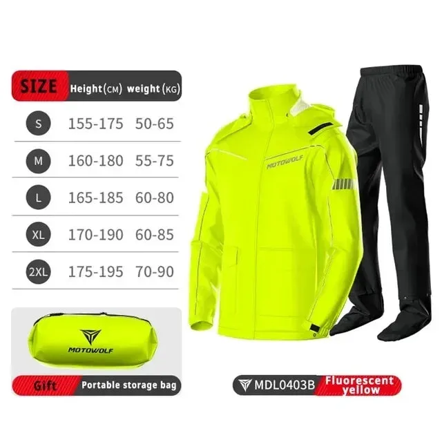 Motorcycle Raincoat Suit - Waterproof Reflective Split Jacket and Pants for Outdoor Activities