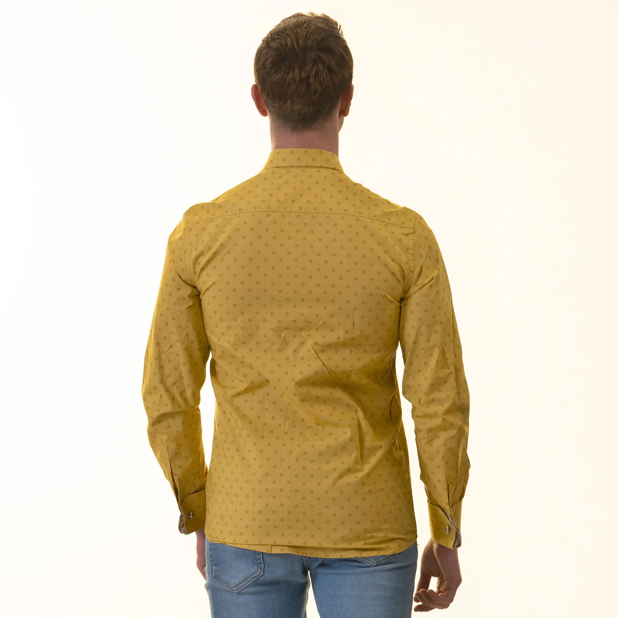 Mustard Printed inside Paisley Mens Slim Fit Designer French Cuff