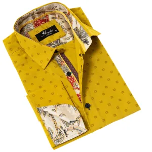 Mustard Printed inside Paisley Mens Slim Fit Designer French Cuff