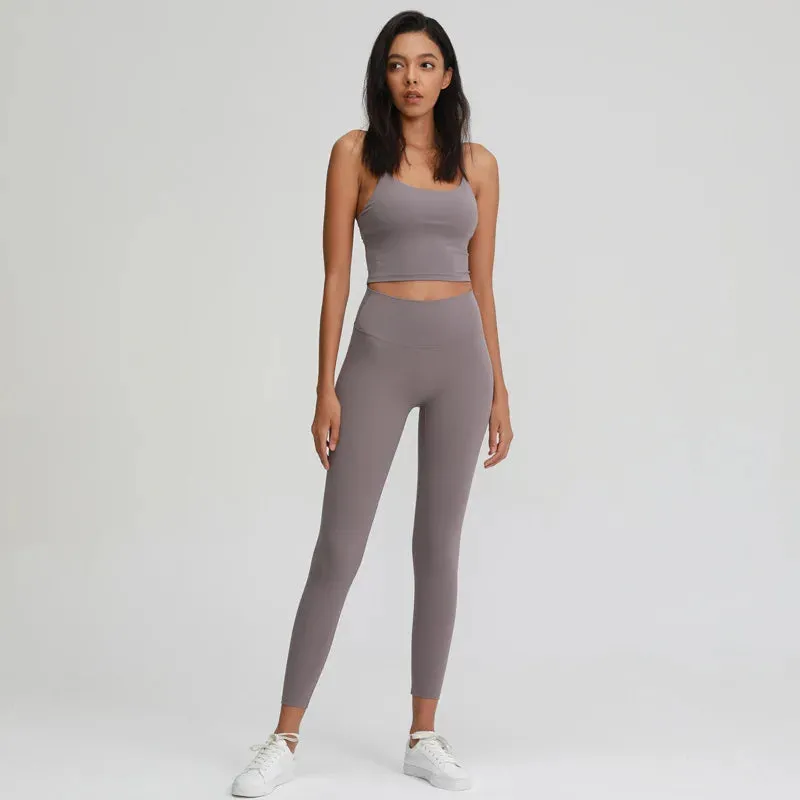 Naked Feel Yoga Set for Women - 2PCS High Waist Fitness Leggings   Sports Bra