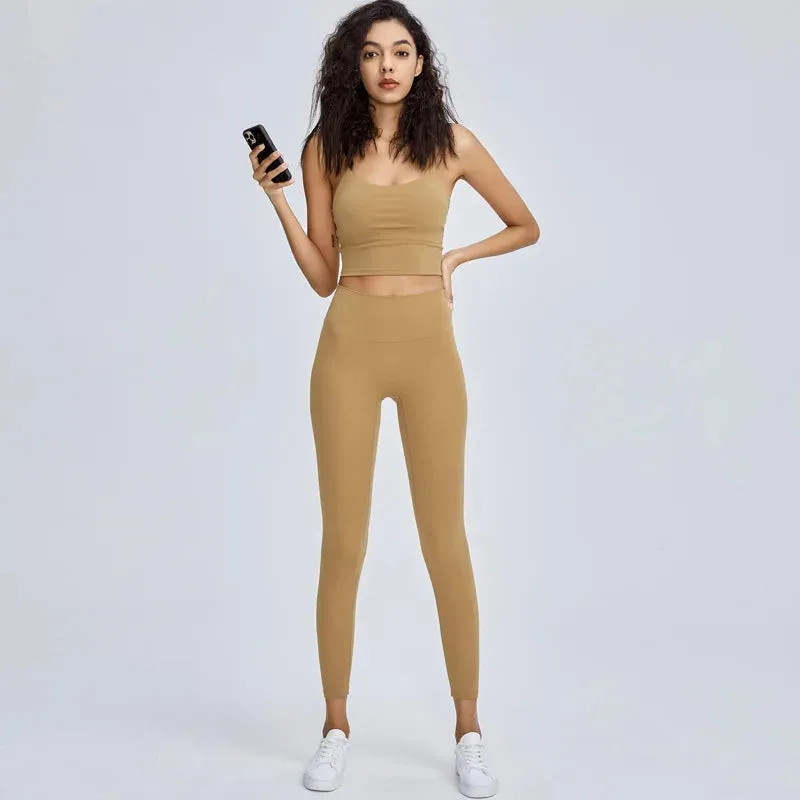 Naked Feel Yoga Set for Women - 2PCS High Waist Fitness Leggings   Sports Bra