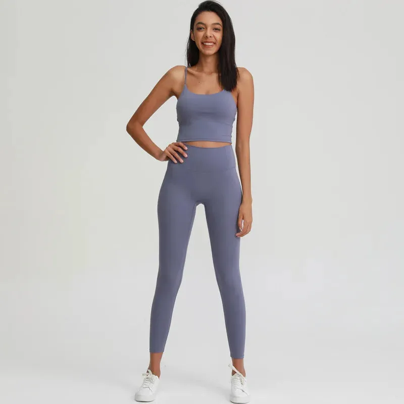 Naked Feel Yoga Set for Women - 2PCS High Waist Fitness Leggings   Sports Bra