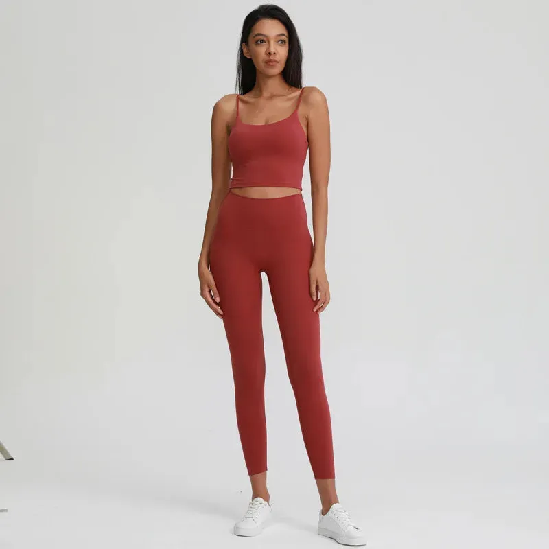 Naked Feel Yoga Set for Women - 2PCS High Waist Fitness Leggings   Sports Bra