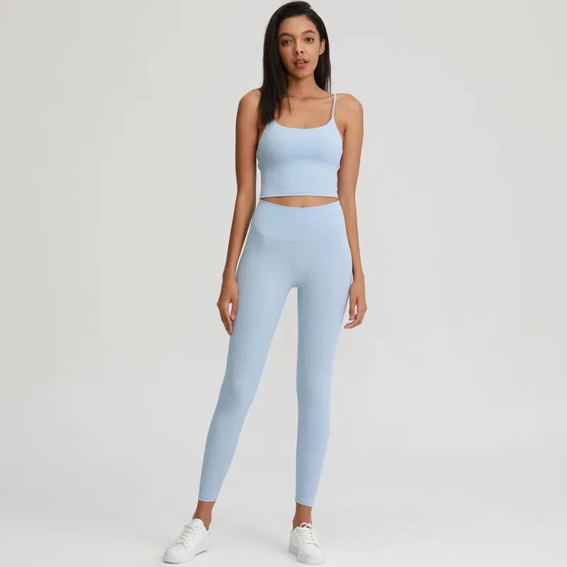 Naked Feel Yoga Set for Women - 2PCS High Waist Fitness Leggings   Sports Bra