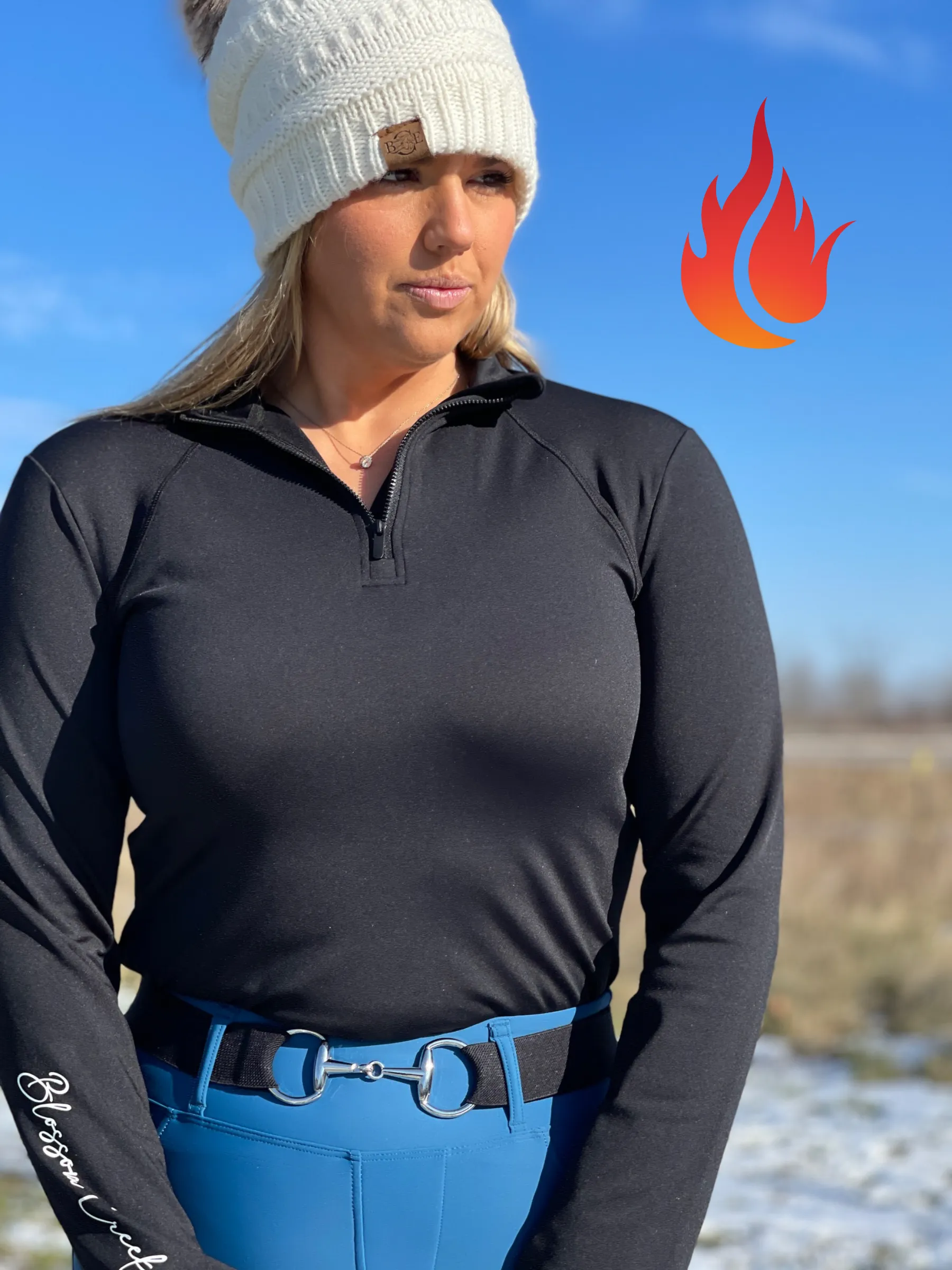 Natalie 1/4 Zip, Midnight Black - Fleece Lined Long Sleeve