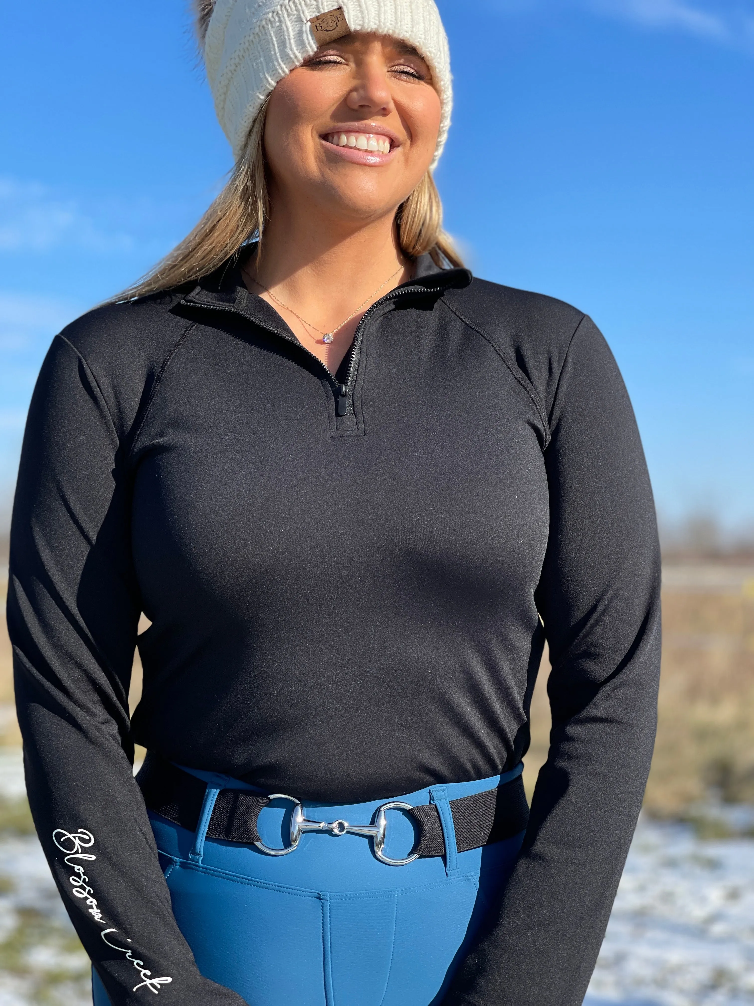 Natalie 1/4 Zip, Midnight Black - Fleece Lined Long Sleeve