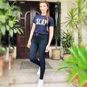Navy Blue I Slay Cotton Printed T-shirt For Womens
