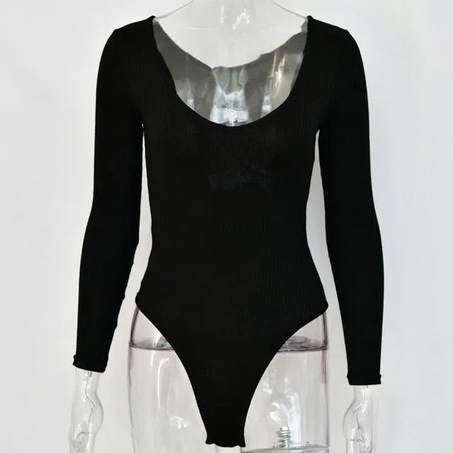 Off Shoulder Ribbed Knitted Sexy Bodysuit