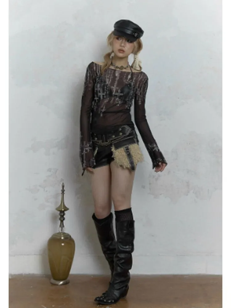 off shoulder special print shirt