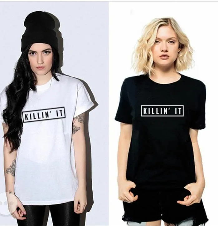 Pack of-2 Black and White Cotton Printed Tshirts For Women