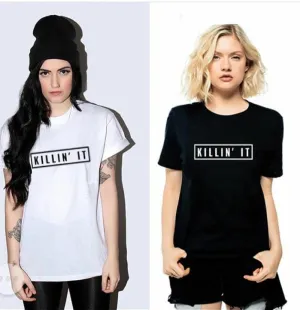 Pack of-2 Black and White Cotton Printed Tshirts For Women