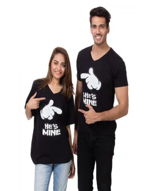 Pack of 2 - Black Cotton Printed T-Shirts for Couple