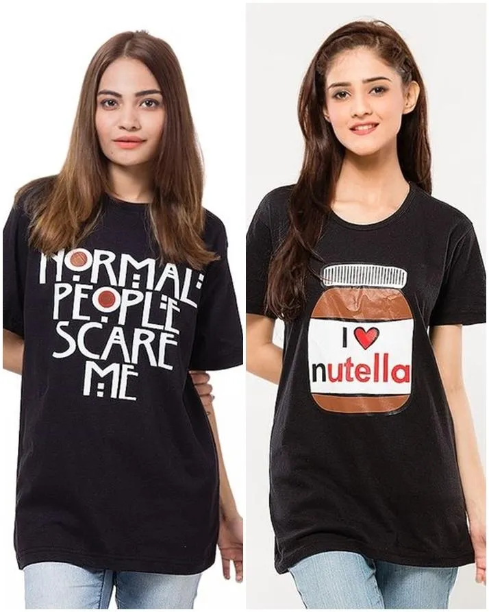 Pack of 2 - Black Printed T-Shirt For Her