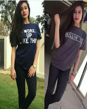 Pack Of 2 - Blue Cotton Printed T-Shirts For Women