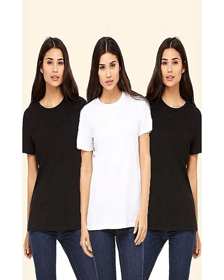 Pack of 3 - BlackBlack and White Plain T-Shirts For Her