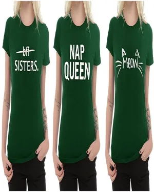 Pack Of 3 - Green Cotton Printed Tshirt For Women