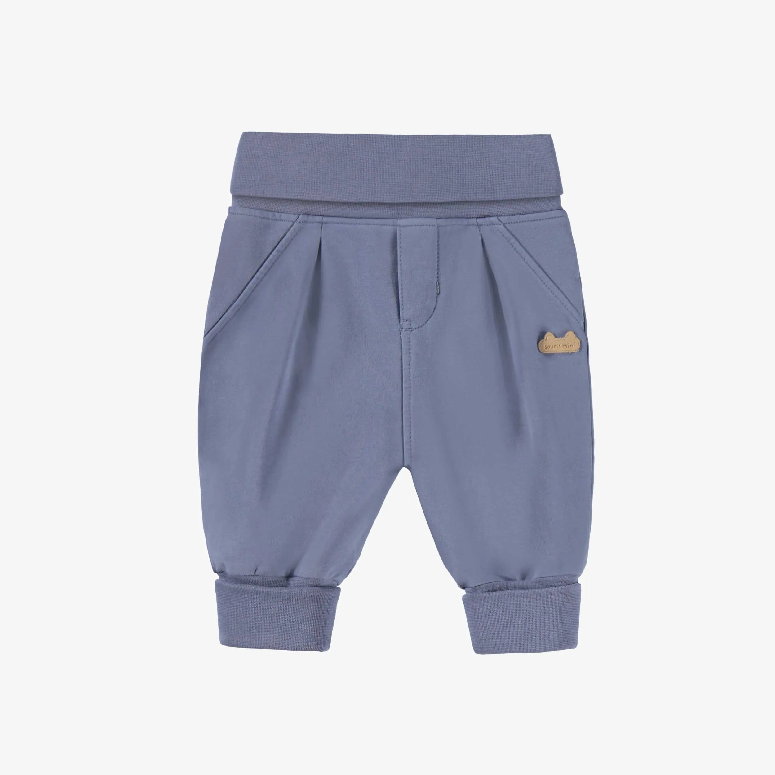 Pantalon évolutif bleu en doux coton français, naissance || Blue pants in soft french cotton, newborn
