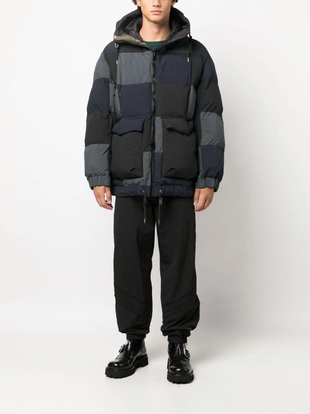 Patchwork padded down jacket