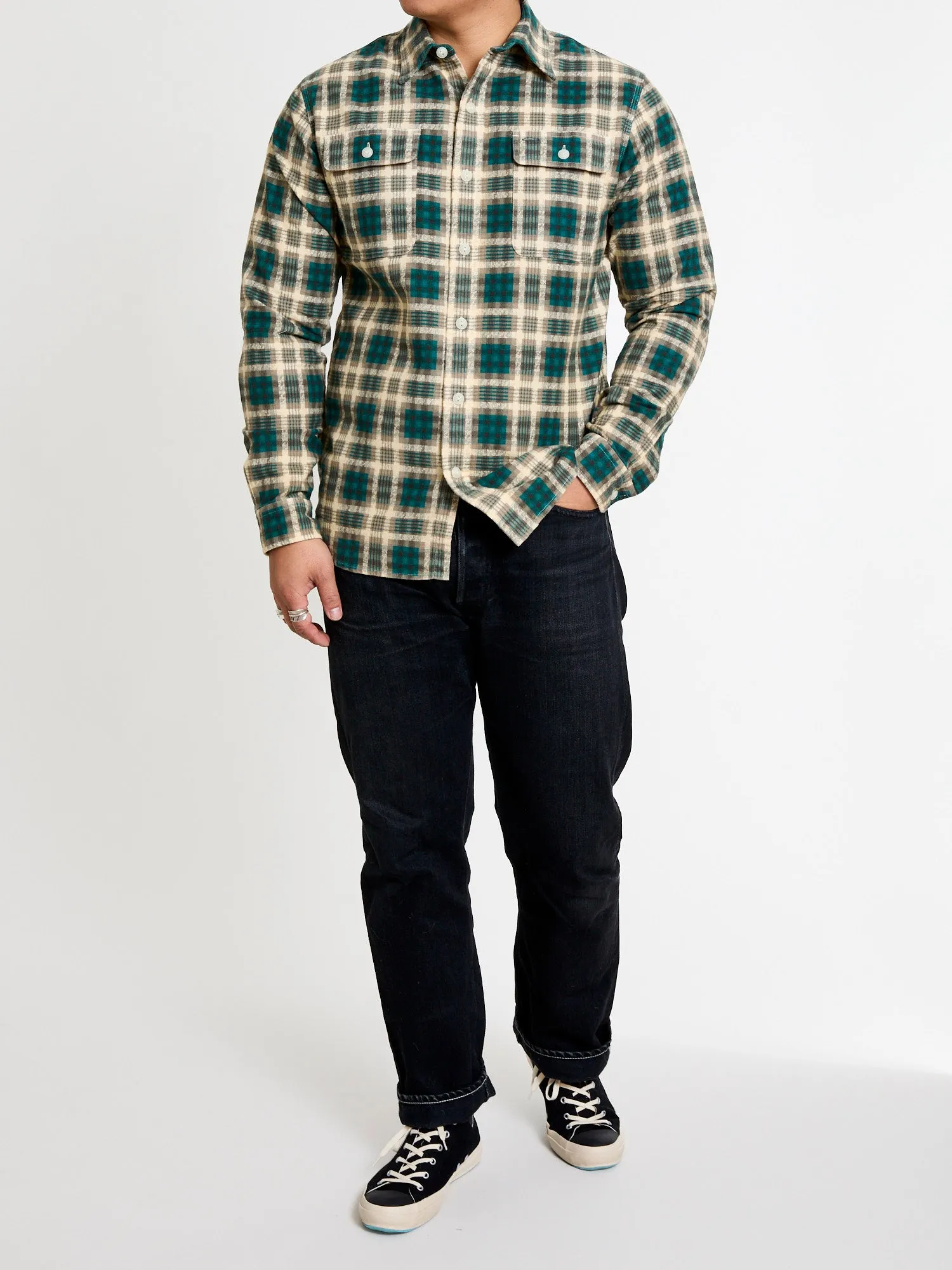 Plaid Print Chamois Workshirt in Green Multi