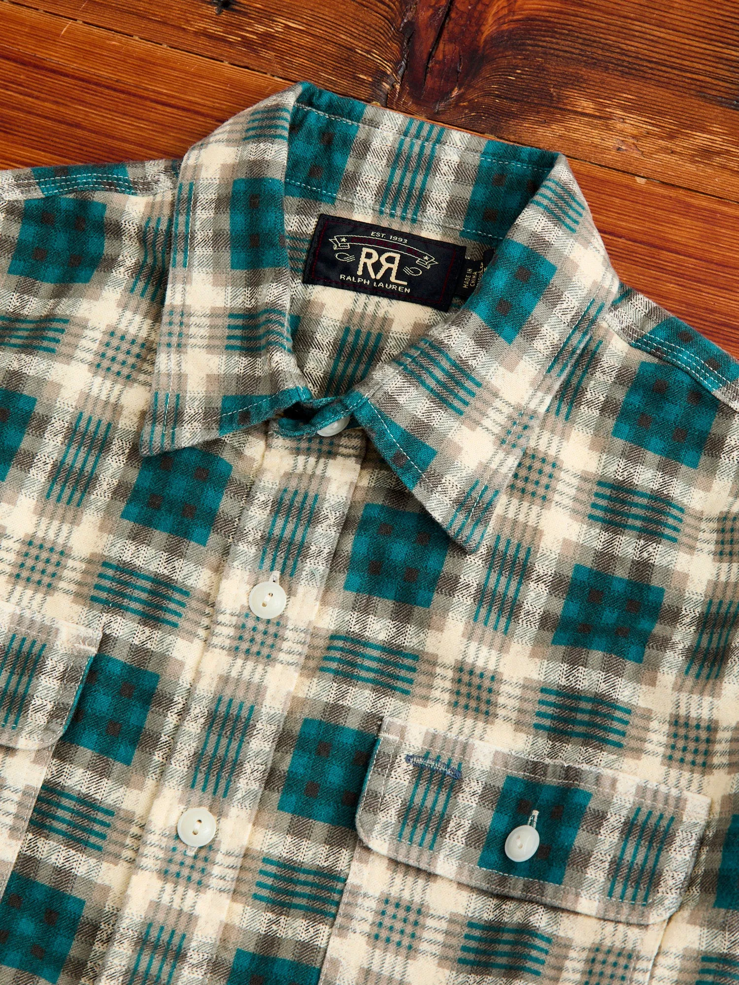 Plaid Print Chamois Workshirt in Green Multi