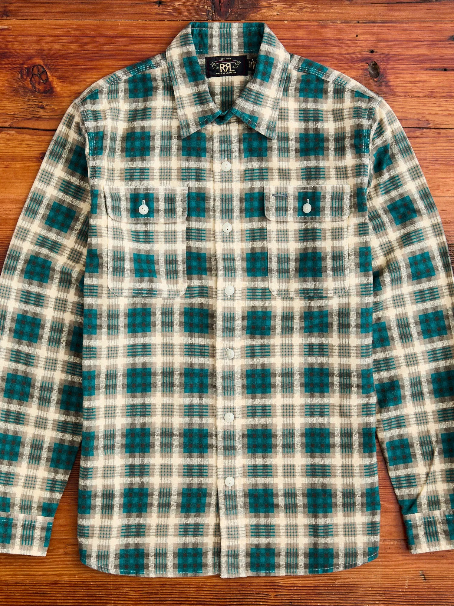 Plaid Print Chamois Workshirt in Green Multi