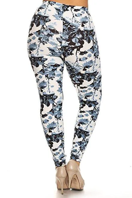Plus Size Women Soft Blueberries Print Leggings