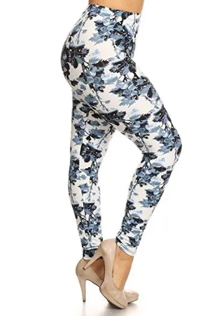 Plus Size Women Soft Blueberries Print Leggings